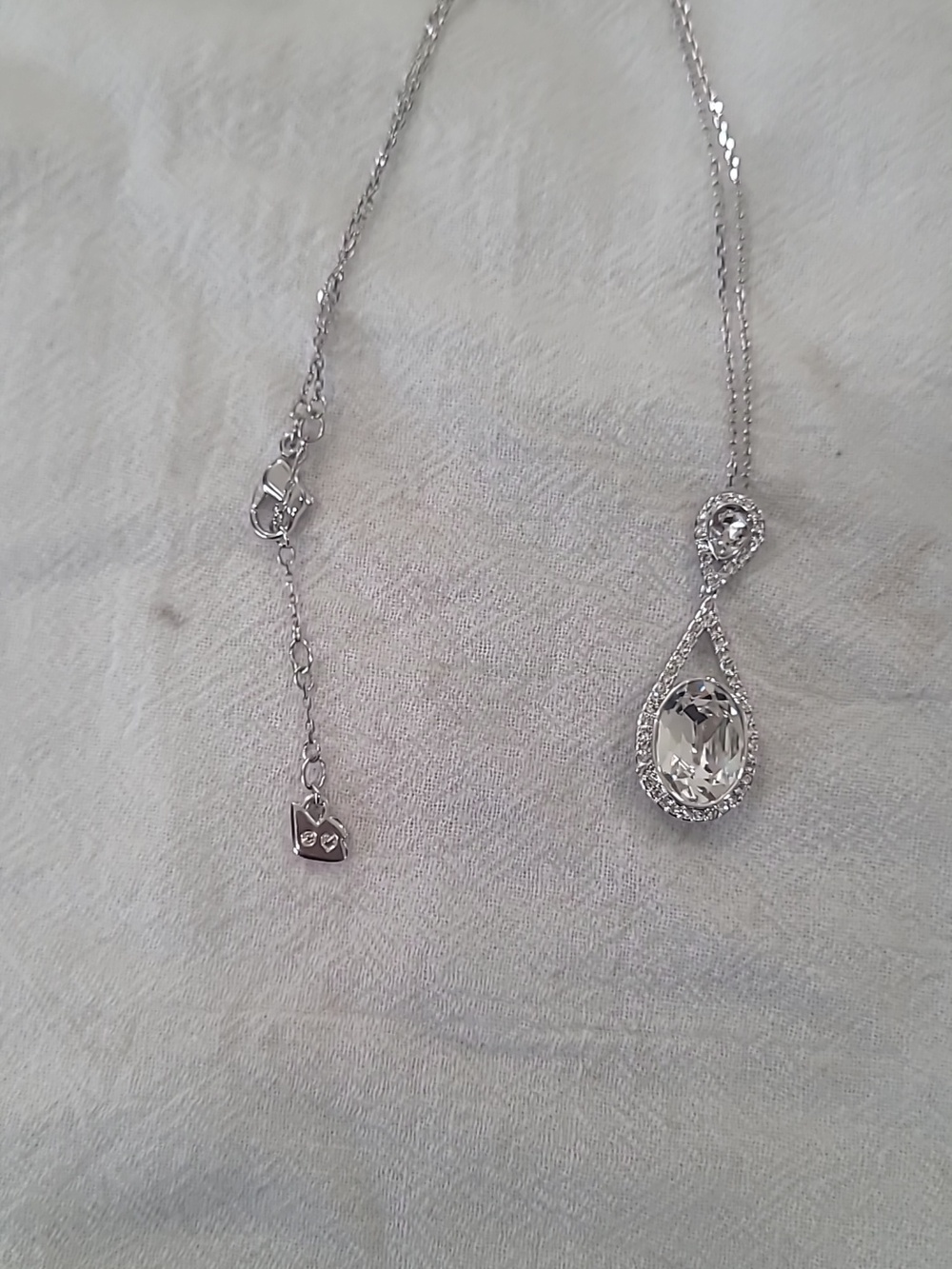 Swarovski Silver Teardrop Pendant Necklace with Clear Stones - Women Jewelry